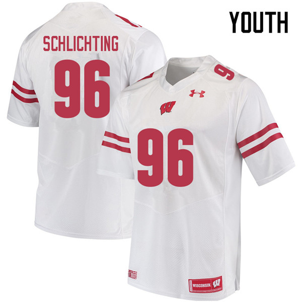 Wisconsin Badgers Youth #96 Conor Schlichting NCAA Under Armour Authentic White College Stitched Football Jersey GC40B53NP